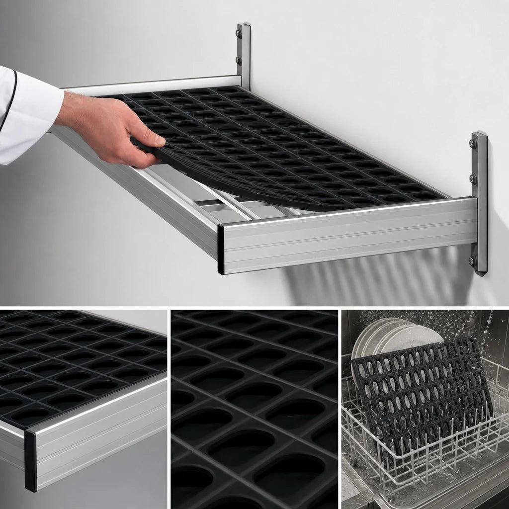 Fermod WSA38 Vented Wall-Mounted Shelving Unit, 38"W x 14"D, Deep Anodized Aluminum, Removable Inserts
