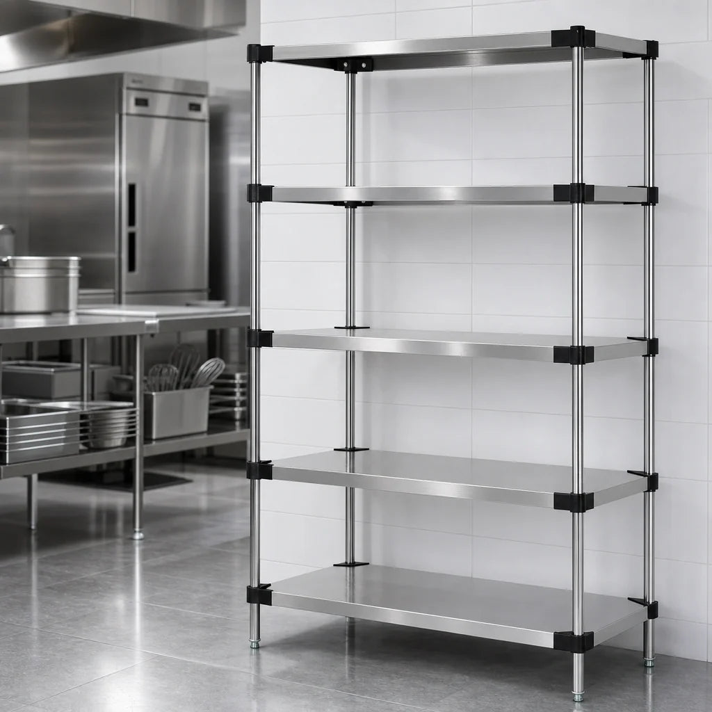 Quantum WRS5-63-1436SS 5-Shelf Solid Stainless Steel Shelving Starter Kit, 36 x 14 x 63 Inches