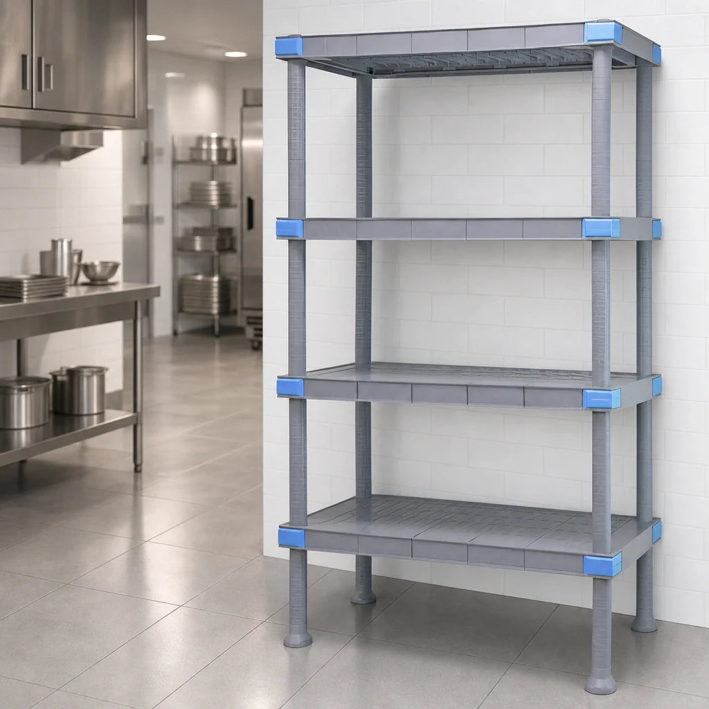 Quantum Millenia QP182486SS-5 24"W x 18"D x 86"H Gray Polymer Shelving Starter Unit, 5 Solid Shelves