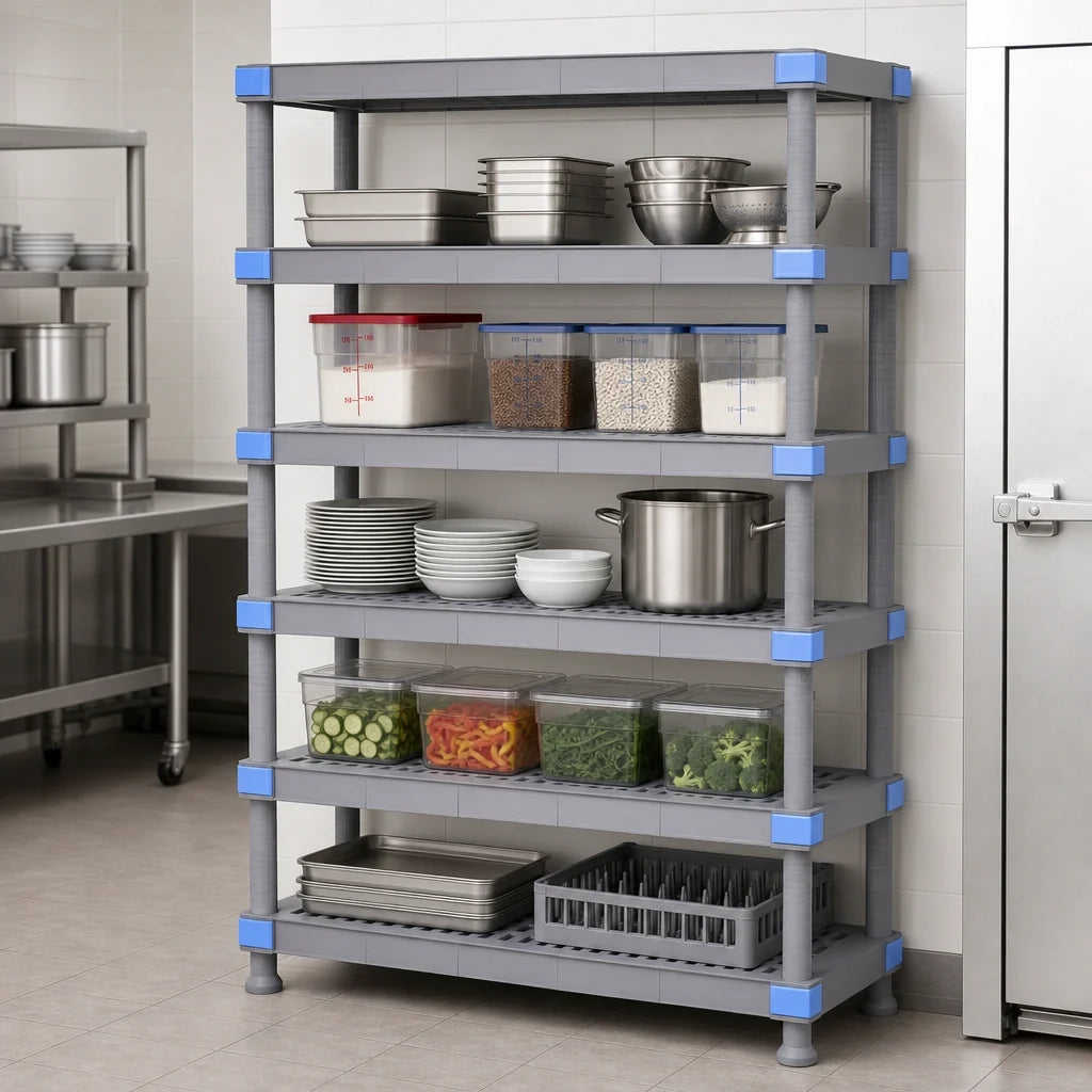 Quantum QP217262VS-5 5-Shelf Polymer Open Grid Shelving Unit, 72"W x 21"D x 62"H, Gray, 2000 lb. Capacity