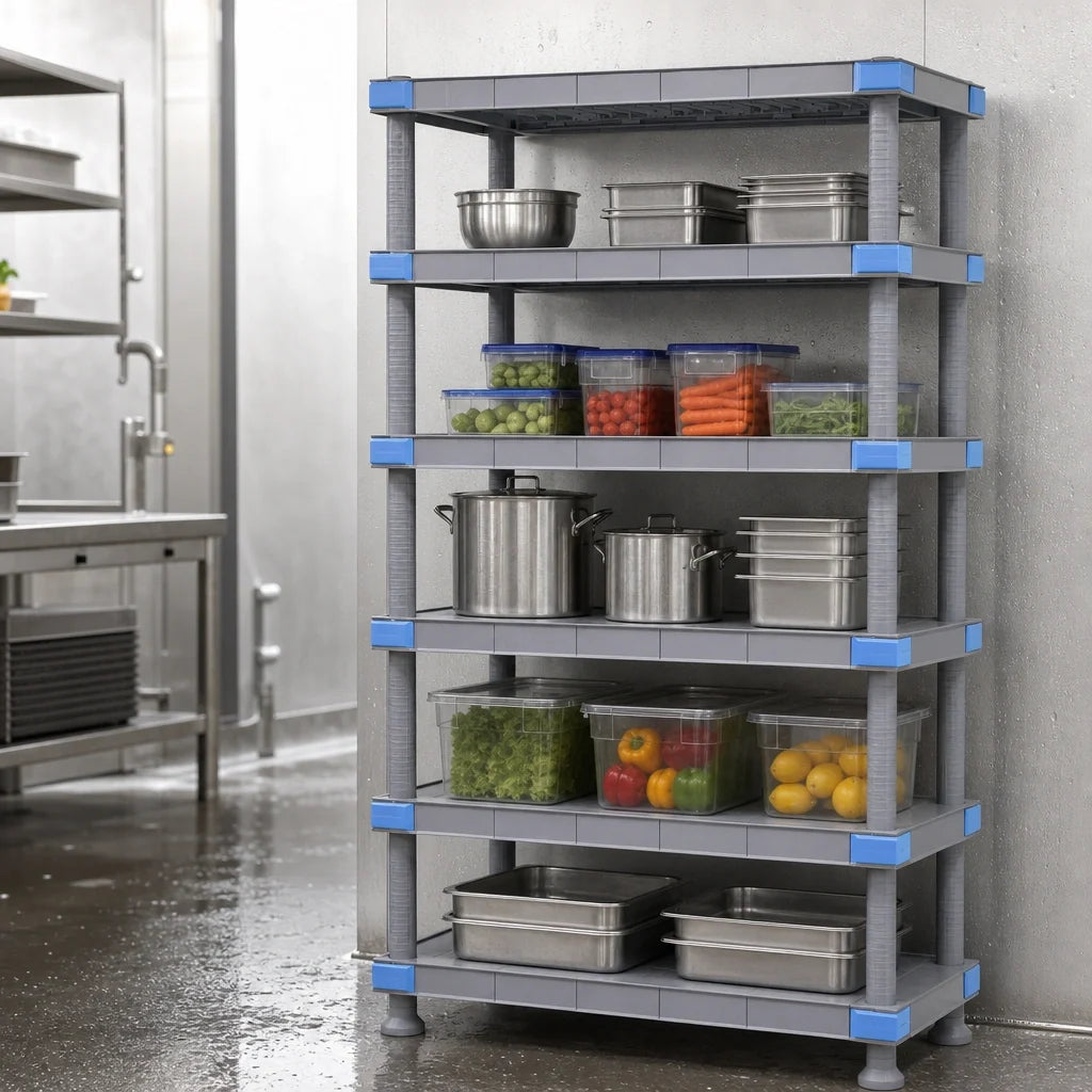Quantum Millenia QP187274SS-5 72"W x 18"D x 74"H 5-Shelf Solid Polymer Stationary Starter Shelving Unit