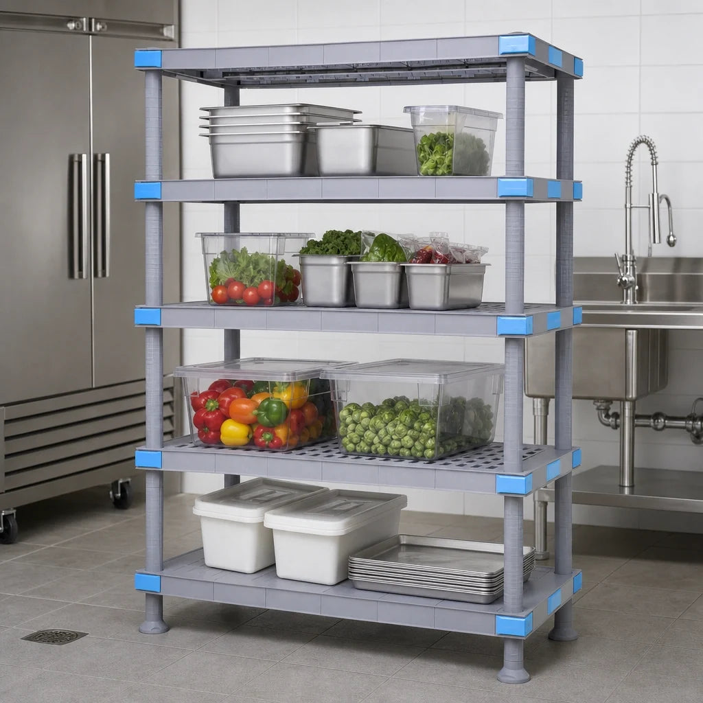 Quantum QP216062V3S1 4-Shelf Polymer Shelving Unit with Dunnage Stand, Gray, 2000-lb. Capacity, 60"W x 21"D x 62"H