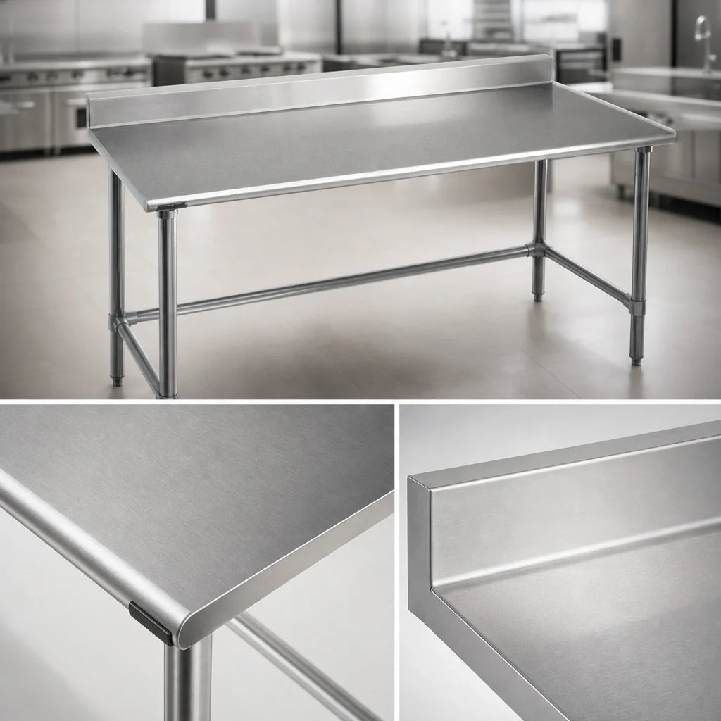 Eagle Group Deluxe T3084STEB-BS Stainless Steel Work Table, 84 x 30 Inches, 300 Series Top, Rolled Front Edge, 4-1/2-Inch Backsplash