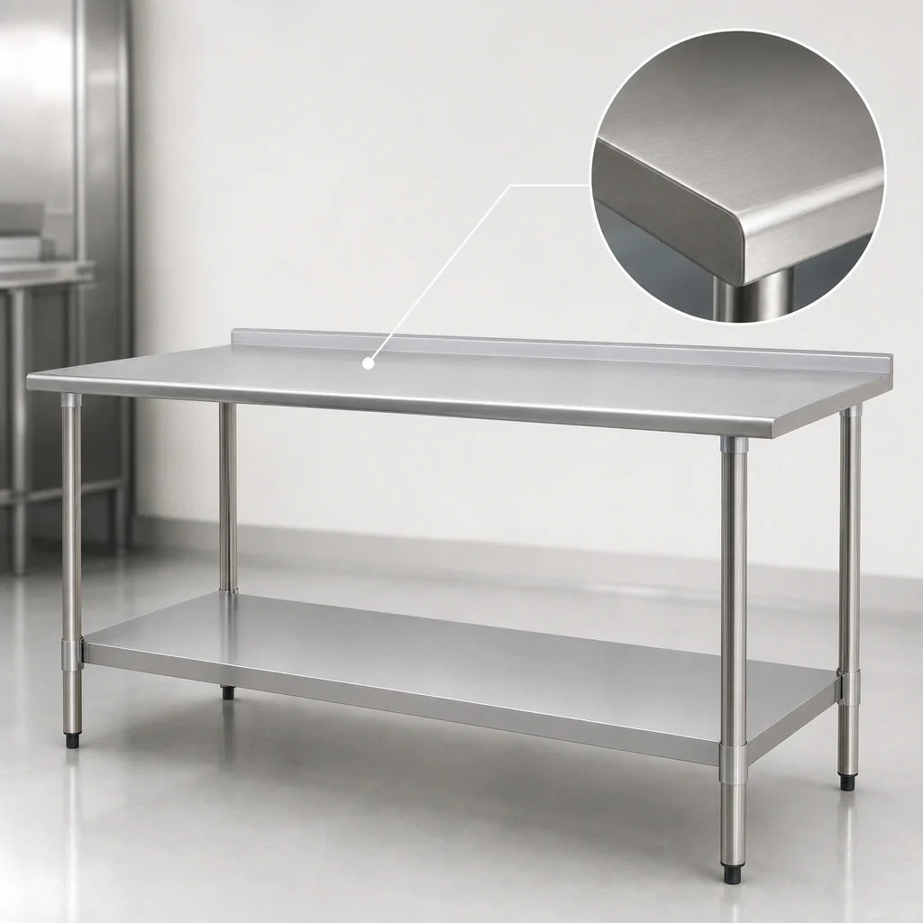 Eagle Group Spec-Master UT3684E 84-Inch x 36-Inch Stainless Steel Work Table, 14-Gauge 300-Series Top, Rear Up-Turn, Adjustable Undershelf