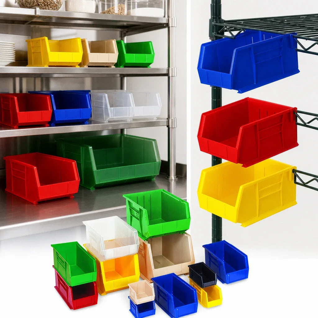 Quantum QUS265 Stackable/Hanging Polypropylene Shelf Bin, 8-1/4 x 18 x 9 Inches Case of 6