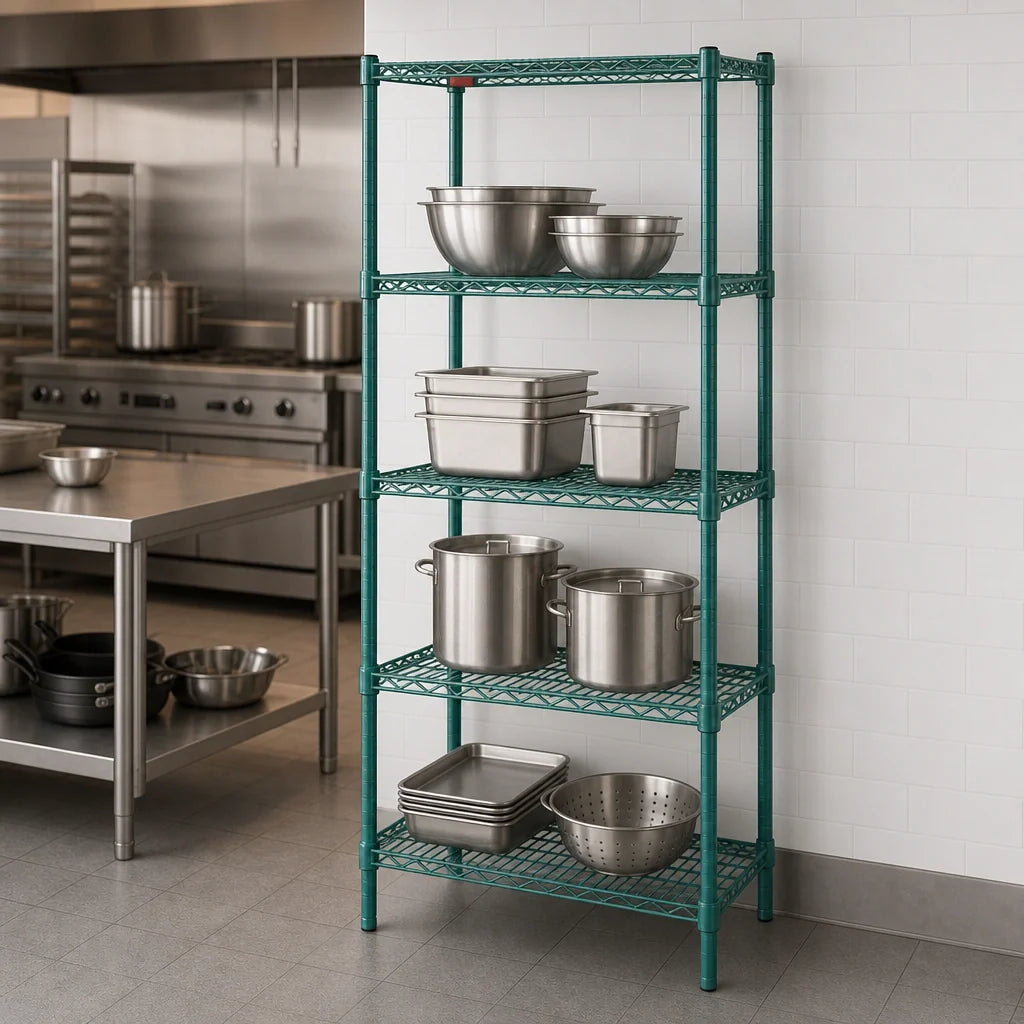 Eagle Group Valu-Gard S4-74-2424VG 4-Tier Starter Wire Shelving Unit, 24 x 24 x 74 Inches, Green Epoxy