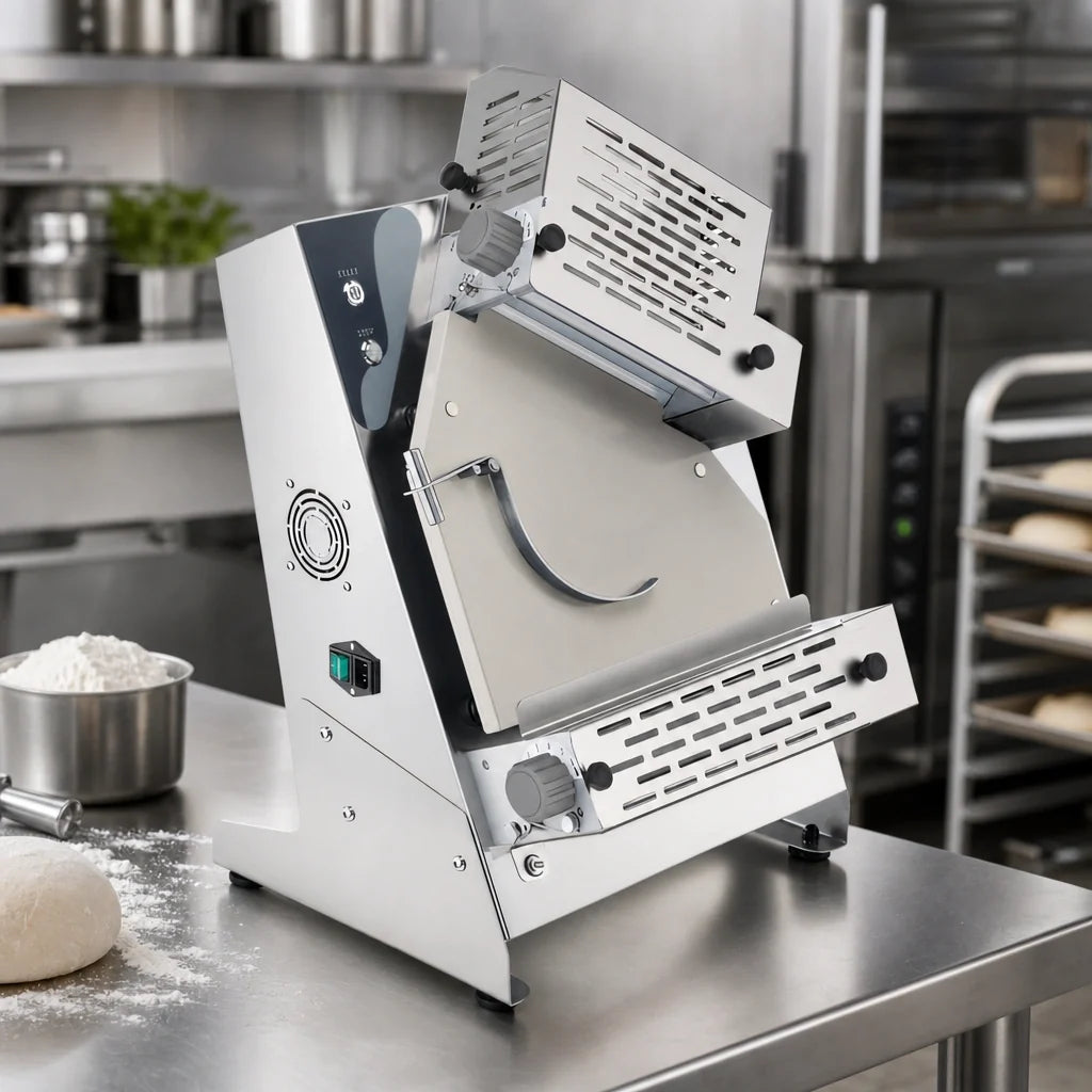 Eurodib USA PROLL3202PLUS Countertop Dough Sheeter/Roller with Top and Bottom Rollers, 304 Stainless Steel, 7 Thickness Settings