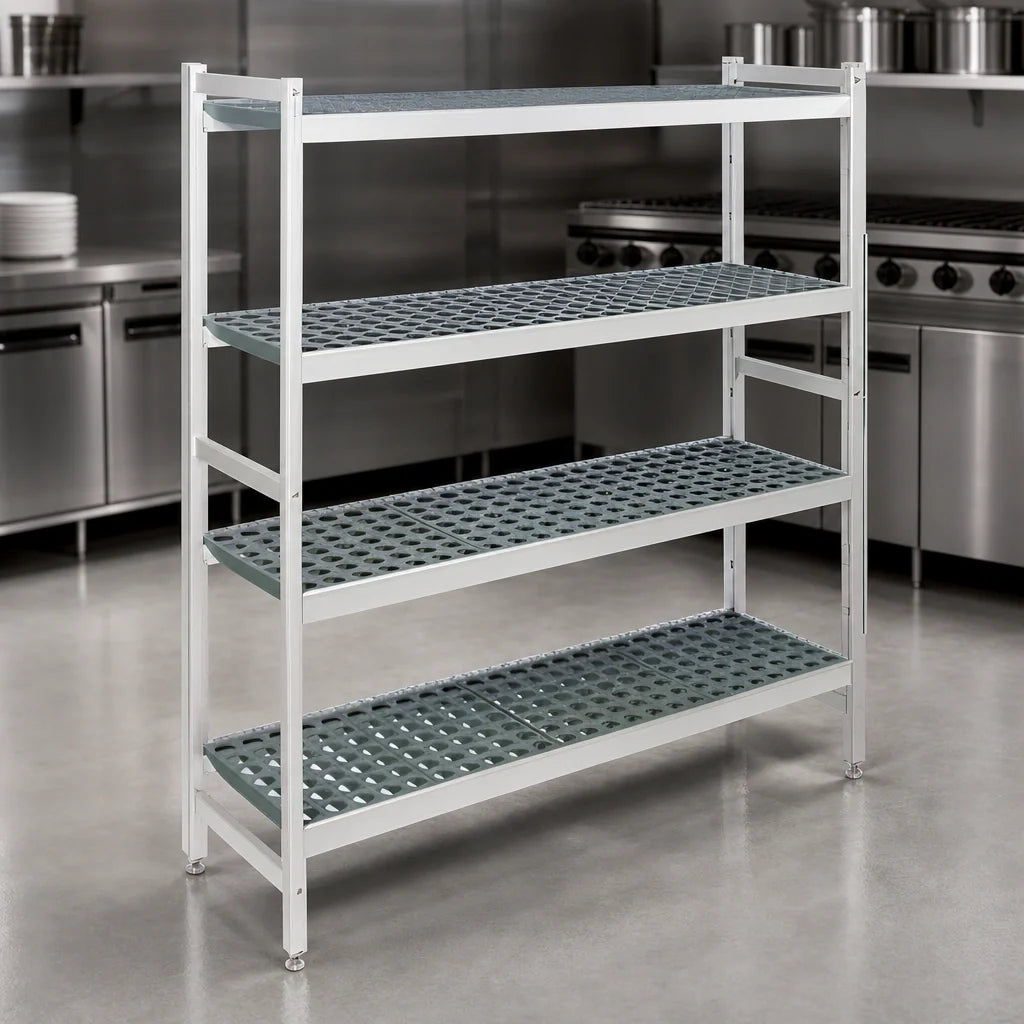 Fermod Fermostock 4R64B66 4-Tier Starter Polymer Shelving Unit, 64" W x 18" D x 66" H, Perforated