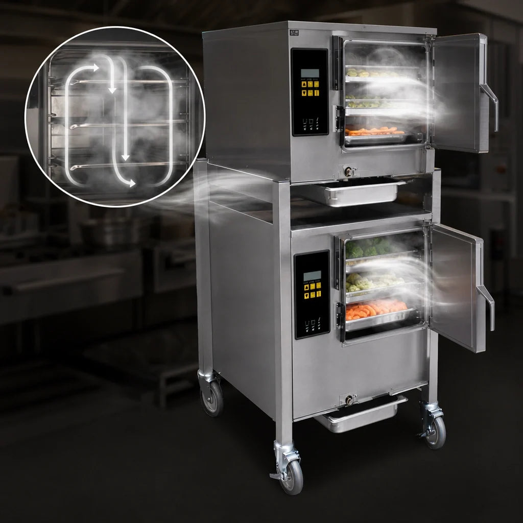 AccuTemp Evolution E3/E62081D060 DBL Two-Compartment Connectionless Boilerless Convection Steamer, Digital Controls, 9 Full-Size Pan Capacity, Stand