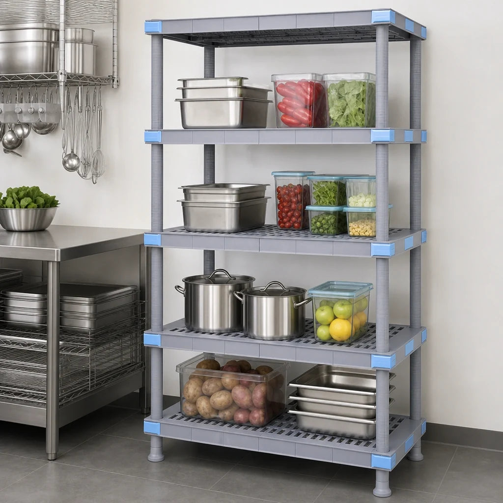 Quantum Millenia QP247274VS-4 4-Shelf Polymer Shelving Starter Unit with Dunnage Stand, 72"W x 24"D x 74"H, Gray