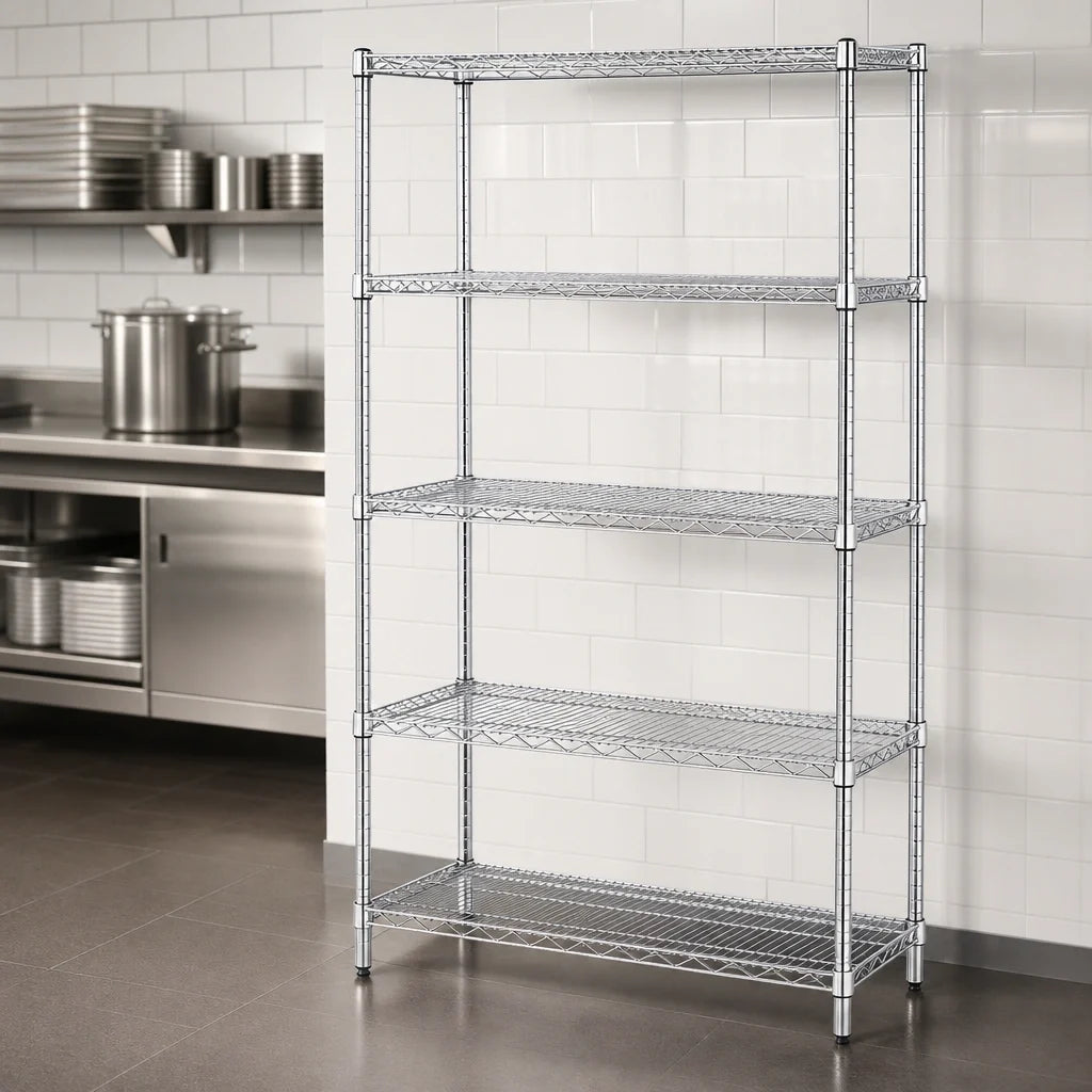 Quantum WR63-1436S-5 5-Shelf 36"W x 14"D x 63"H 304 Stainless Steel Wire Shelving Starter Kit