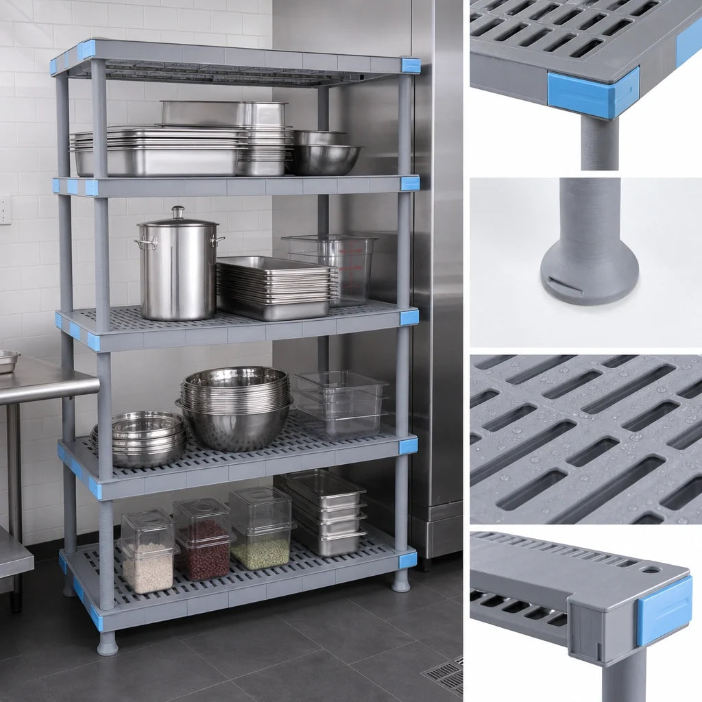 Quantum Millenia QP186086VS-4 60"W x 18"D x 86"H Gray Polymer Stationary Starter Shelving Unit, 4 Shelves