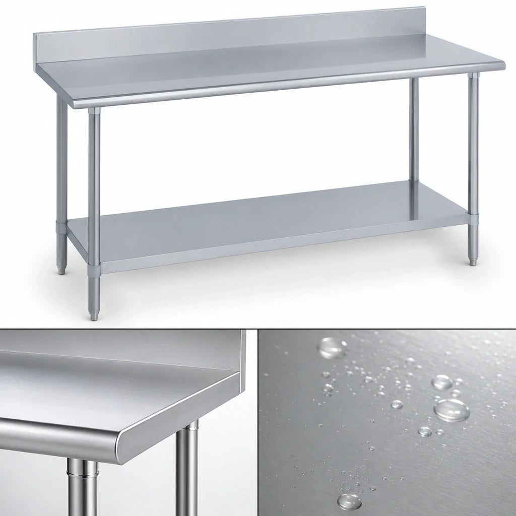 Duke Manufacturing 316-2472-5R 72 x 24-Inch Stainless Steel Work Table, 16-Gauge, 5-Inch Riser, Galvanized Undershelf