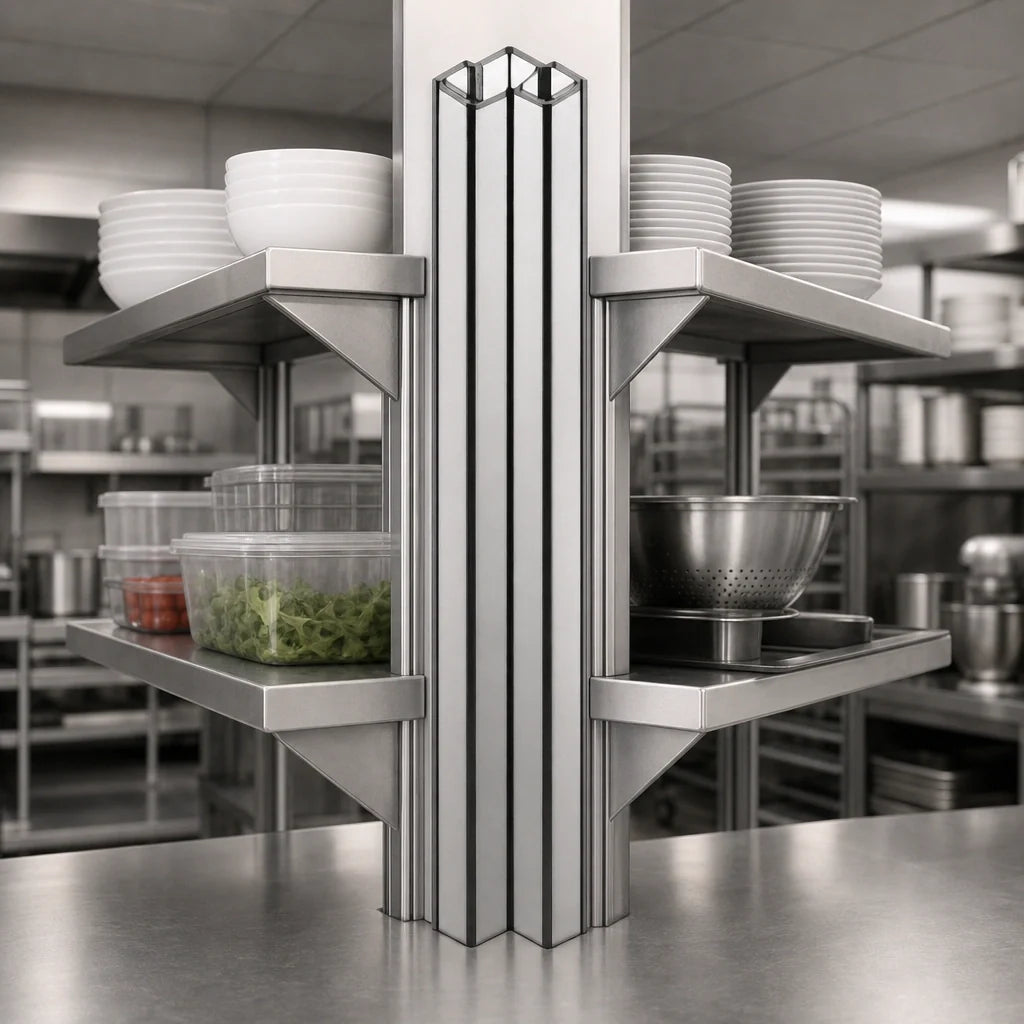 Eagle Group Back-To-Back MMBBSS-8 96-Inch Stainless Steel Back-to-Back Cantilever Shelving Uprights, Floor-to-Ceiling Mount