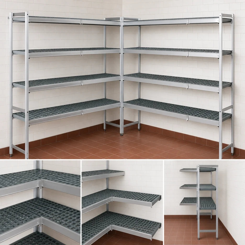 Fermod Fermostock 5R47B83-CE 5-Tier Corner Expansion Polymer Shelving Add-On Unit, 83" H x 47" W x 18" D