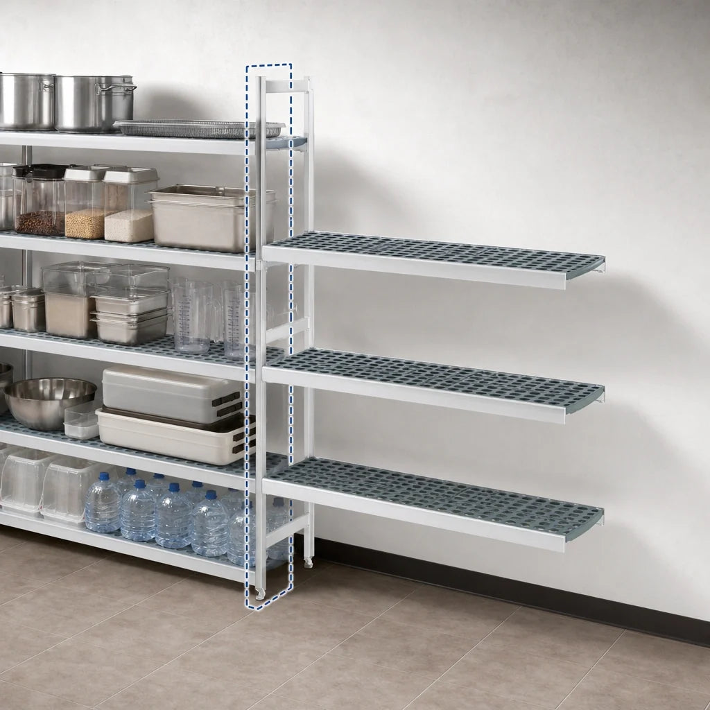 Fermod Fermostock 4R42B66-E 4-Tier Polymer Shelving Add-On Unit, Gray, 42"W x 18"D x 66"H, 800 lb. per Shelf