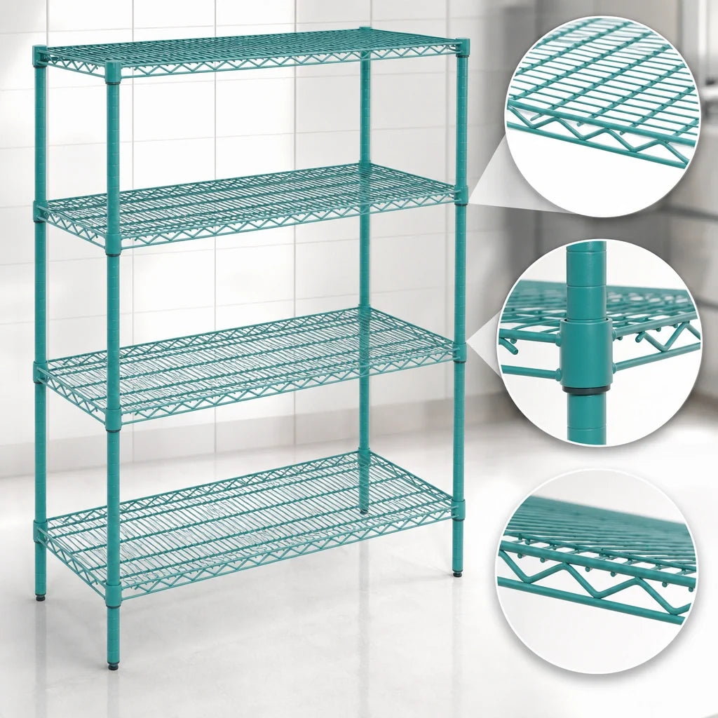 Eagle Group EagleGard S4-74-2172E 4-Tier Wire Shelving Starter Unit, 72W x 21D x 74H, Blue-Green Epoxy Finish