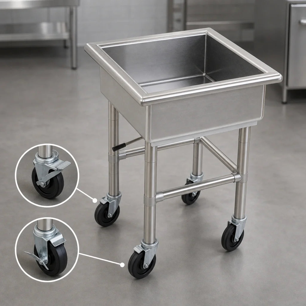 Eagle Group MSS2424 Mobile 304 Stainless Steel Soak Sink, 24 x 24 x 8-Inch Compartment, 5-Inch Casters