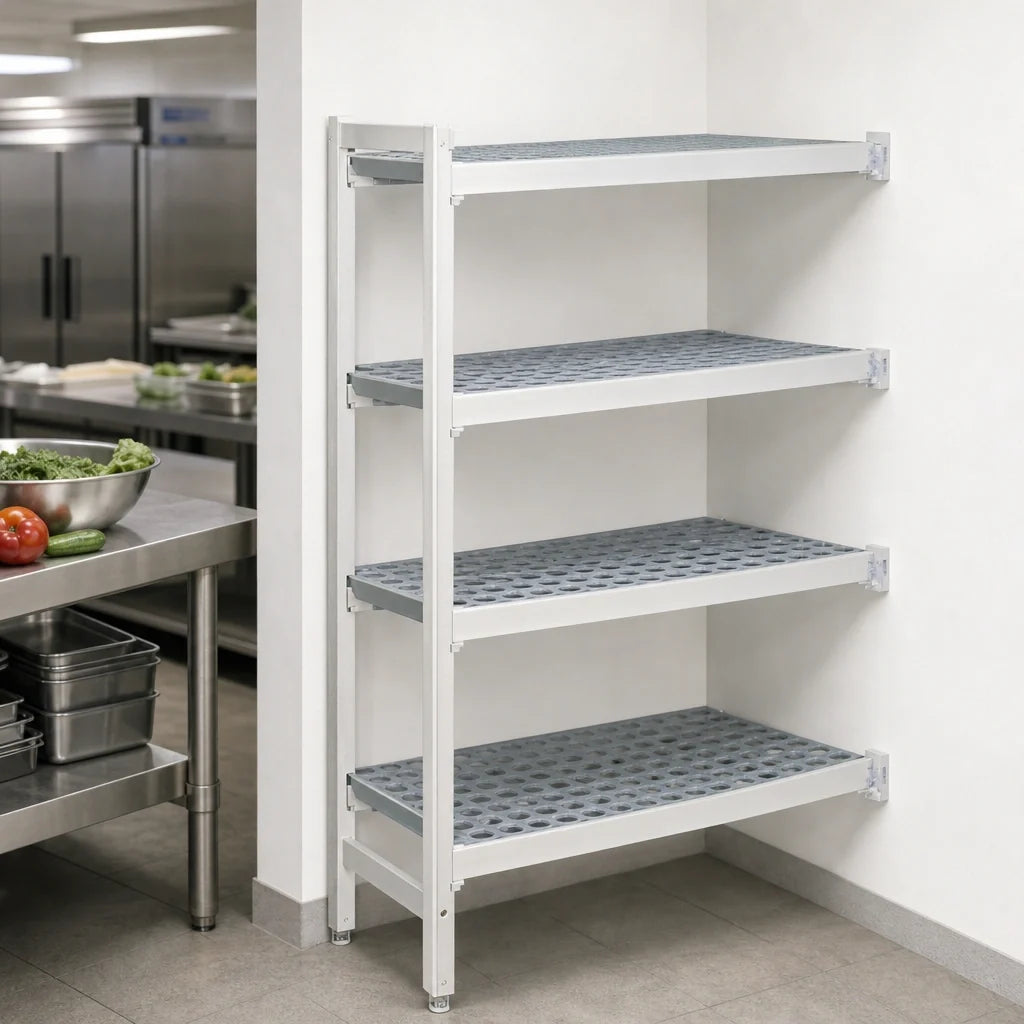 Fermod Fermostock 4R42C66-CE 4-Tier Corner Expansion Add-On Polymer Shelving Unit, 66" H x 42" W x 22" D