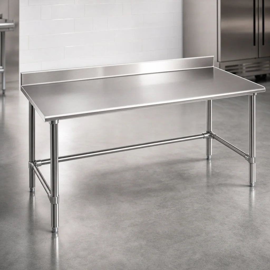 Eagle Group Budget Series T36120GTB-BS 120 x 36-Inch 430 Stainless Steel Work Table with 4-1/2-Inch Backsplash, Open Galvanized Base