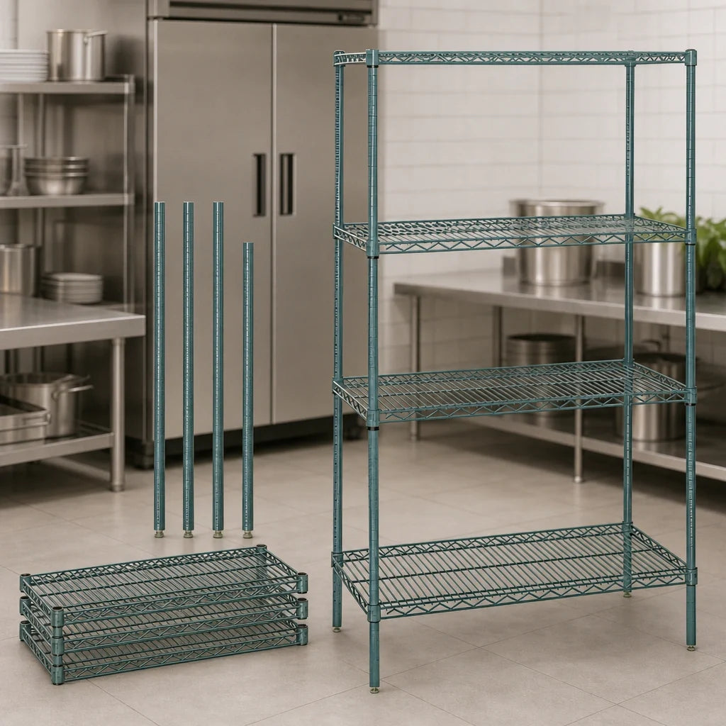 Quantum WR63-1836P Wire Shelving Starter Unit, 36"W x 18"D x 63"H, 4 Shelves, Green Epoxy Finish