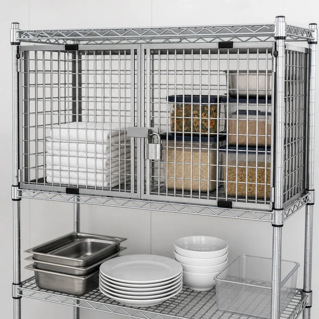 Eagle Group SECM2136C Chrome Security Enclosure Kit with Hinged Doors, 36"W x 21"D, for Wire Shelving