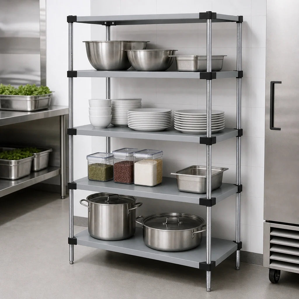 Quantum WRS4-63-1836SS 4-Shelf Solid Stainless Steel Shelving Starter Kit, 36"W x 18"D x 63"H