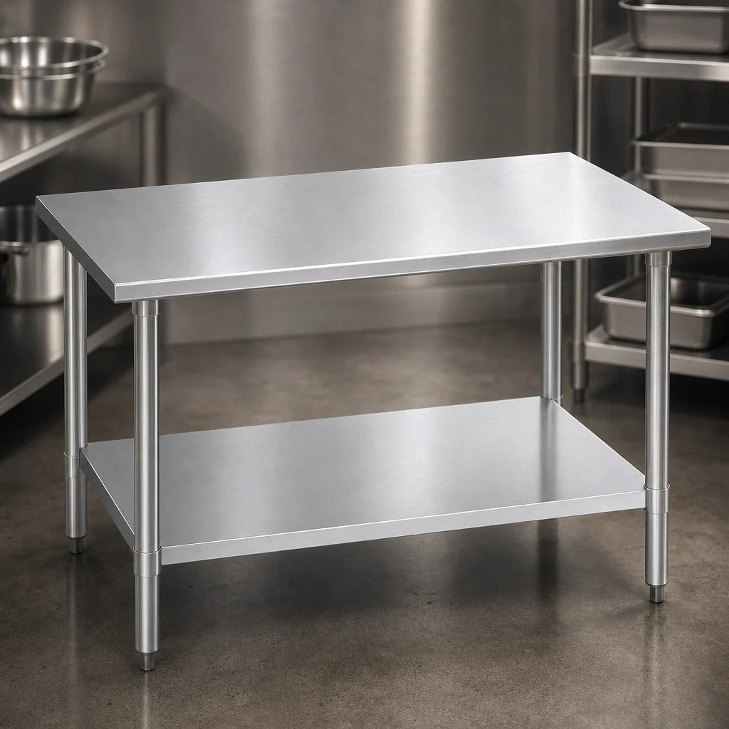 Eagle Group Budget Series T2448B 48 x 24 Flat Top 430 Stainless Steel Work Table with Adjustable Galvanized Undershelf