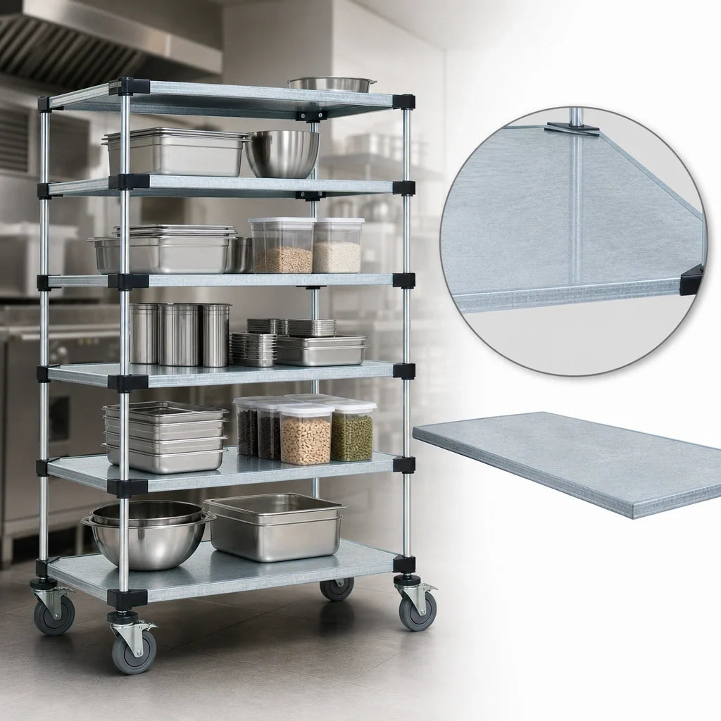 Quantum M1836SG46-5 Mobile Shelving Cart, 5 Solid Galvanized Steel Shelves, 36 x 18 x 69 Inches
