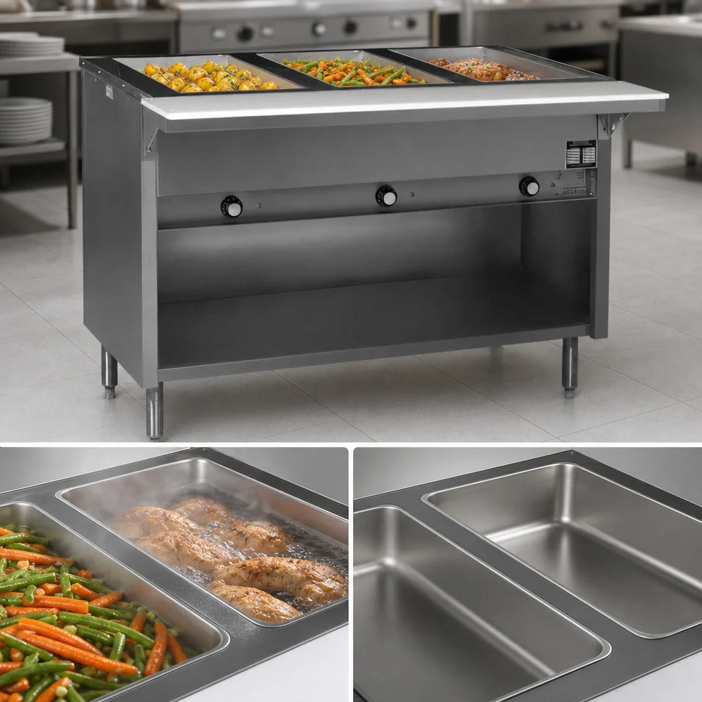 Eagle Group Spec-Master HT4CB-208-3 4-Well Electric Hot Food Table with Stainless Steel Enclosed Base and Cutting Board