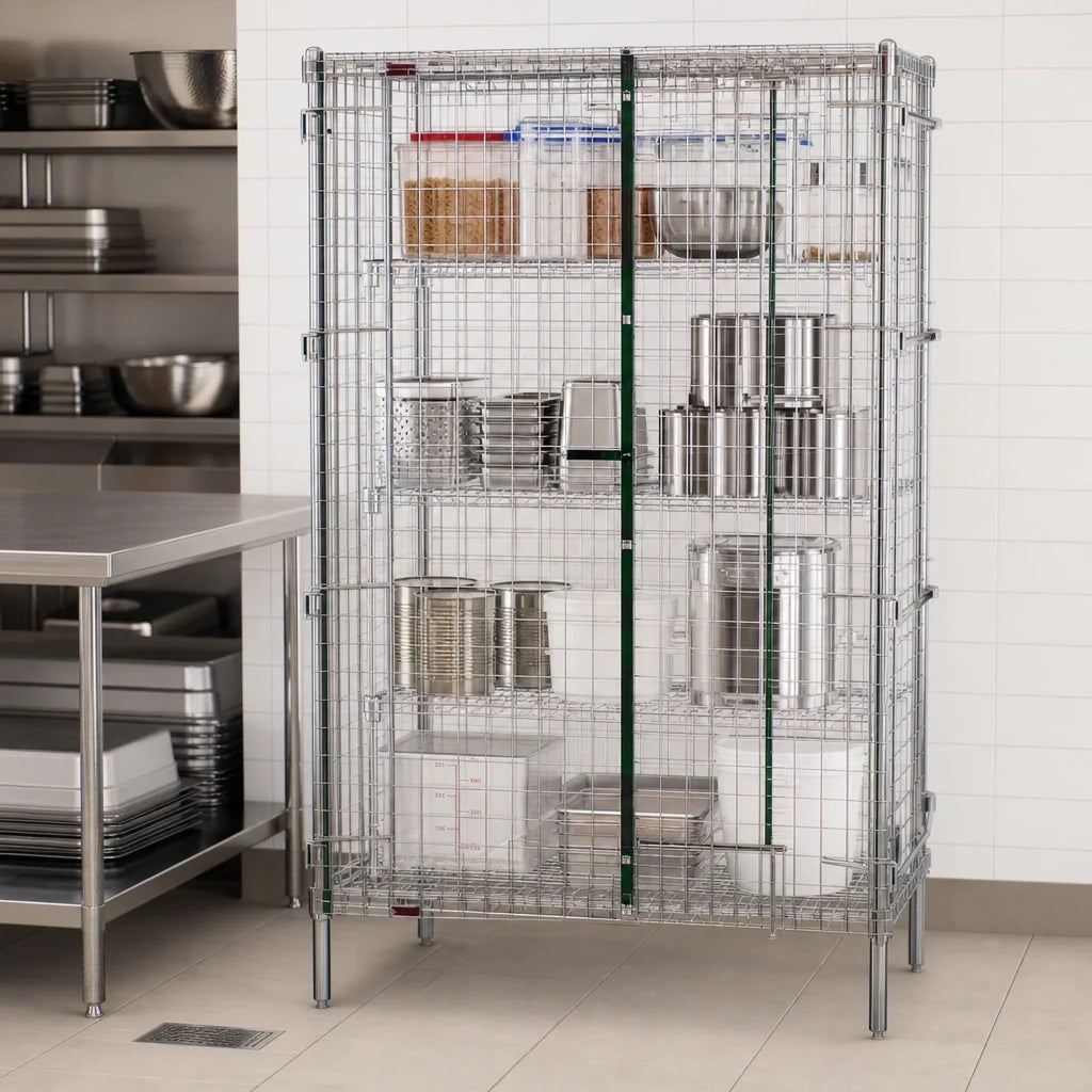 Eagle Group QuadTruss SC1436 Stationary Chrome Wire Security Cage, 39-1/4"W x 17-1/4"D x 67"H, 2 Doors, 2" Mesh