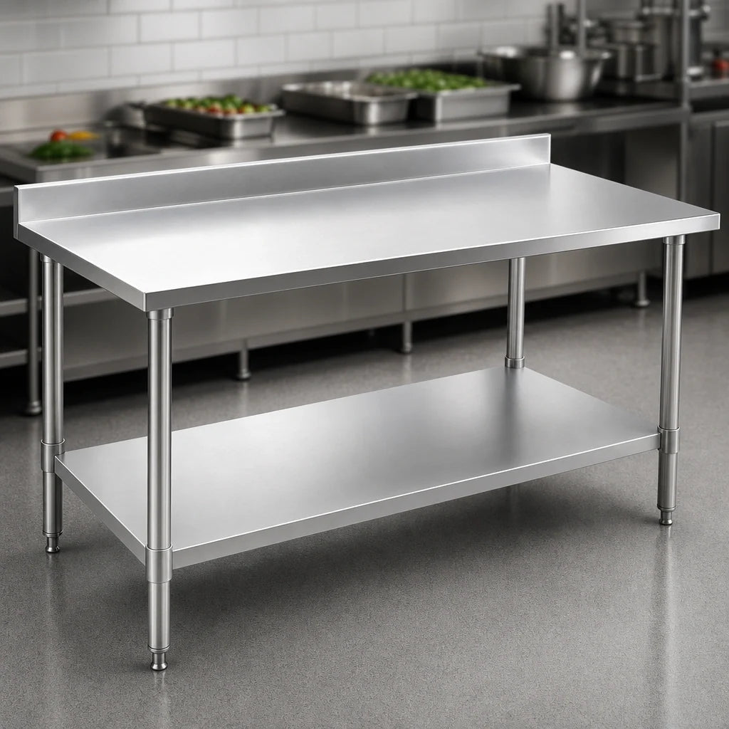 Eagle Group Spec-Master T30120SE-BS 120-Inch x 30-Inch 14-Gauge Stainless Steel Work Table with Backsplash and Adjustable Undershelf