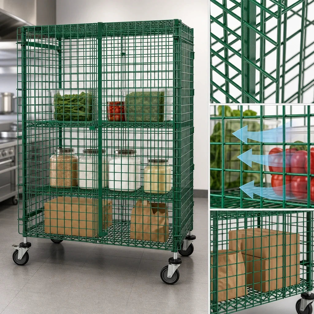 Quantum 2436-63SECP 36 x 24 x 63 Inch Stationary 2-Shelf Wire Security Cage, Green Epoxy