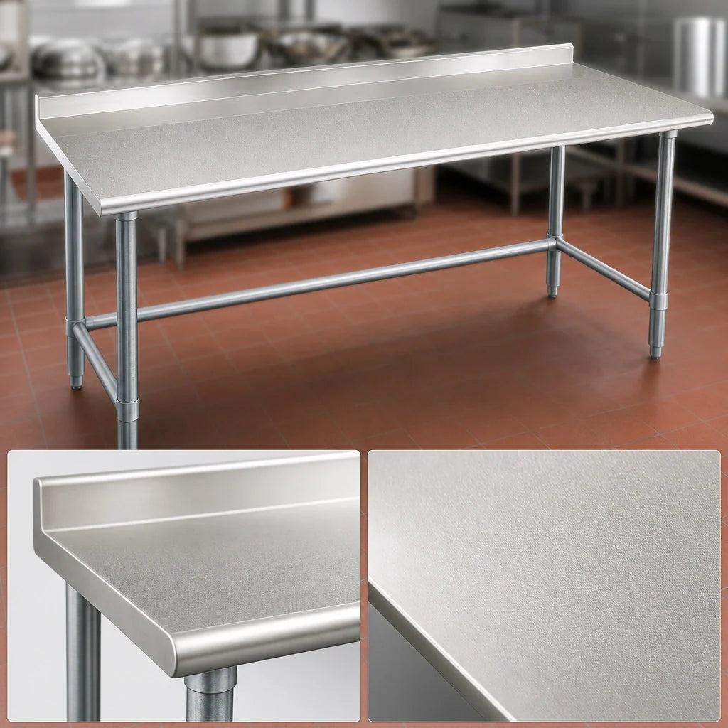 Eagle Group Deluxe UT3684GTEB 84 x 36 in Stainless Steel Work Table, Open Galvanized Base, 1-1/2 in Rear Up-Turn