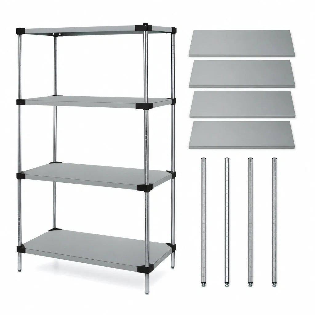Quantum WRS4-86-1836SS 36" W x 18" D x 86" H Stationary Solid Stainless Steel Shelving Starter Kit