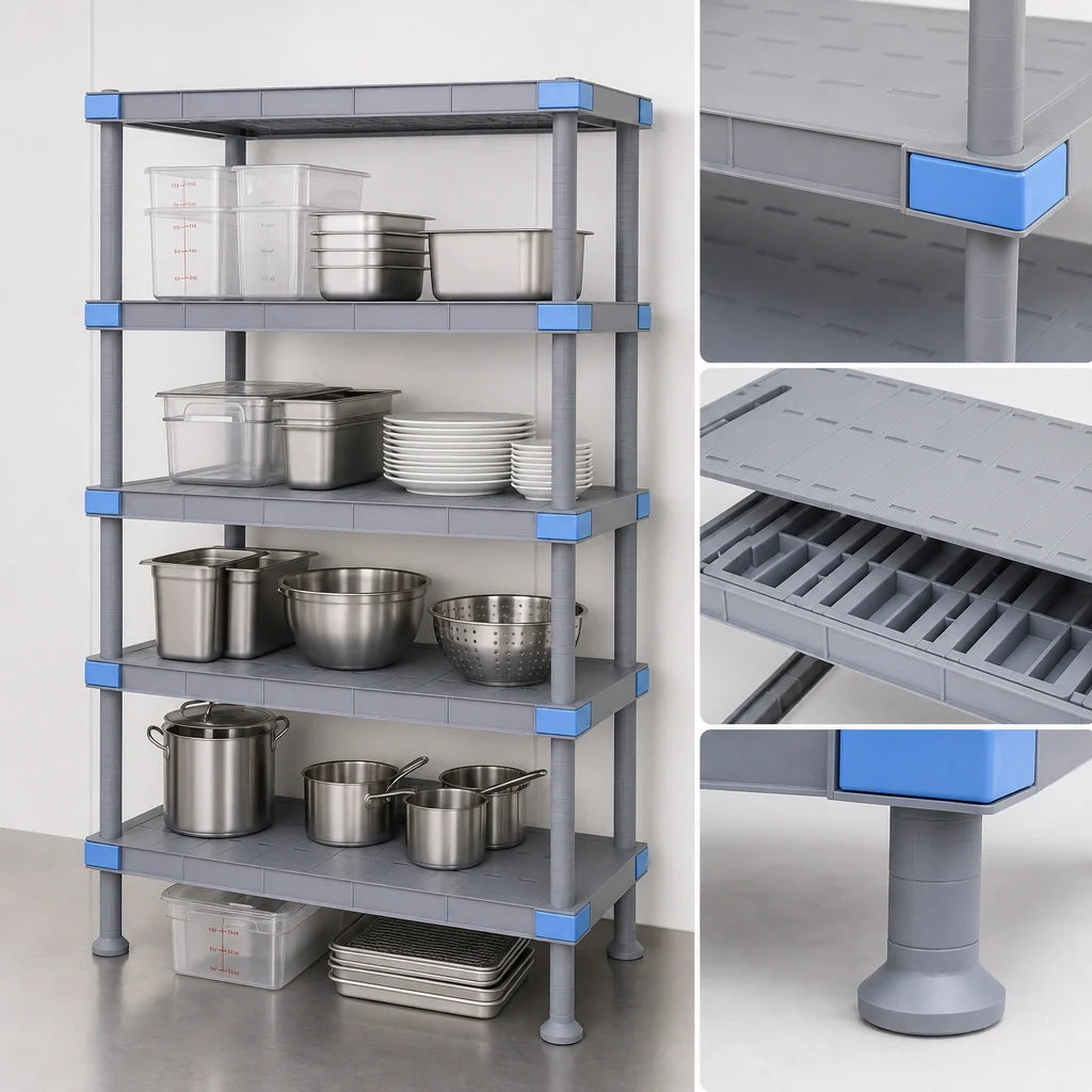 Quantum Millenia QP214274SS-5 Stationary Polymer Shelving Unit, 42"W x 21"D x 74"H, 5 Solid Shelves, Gray