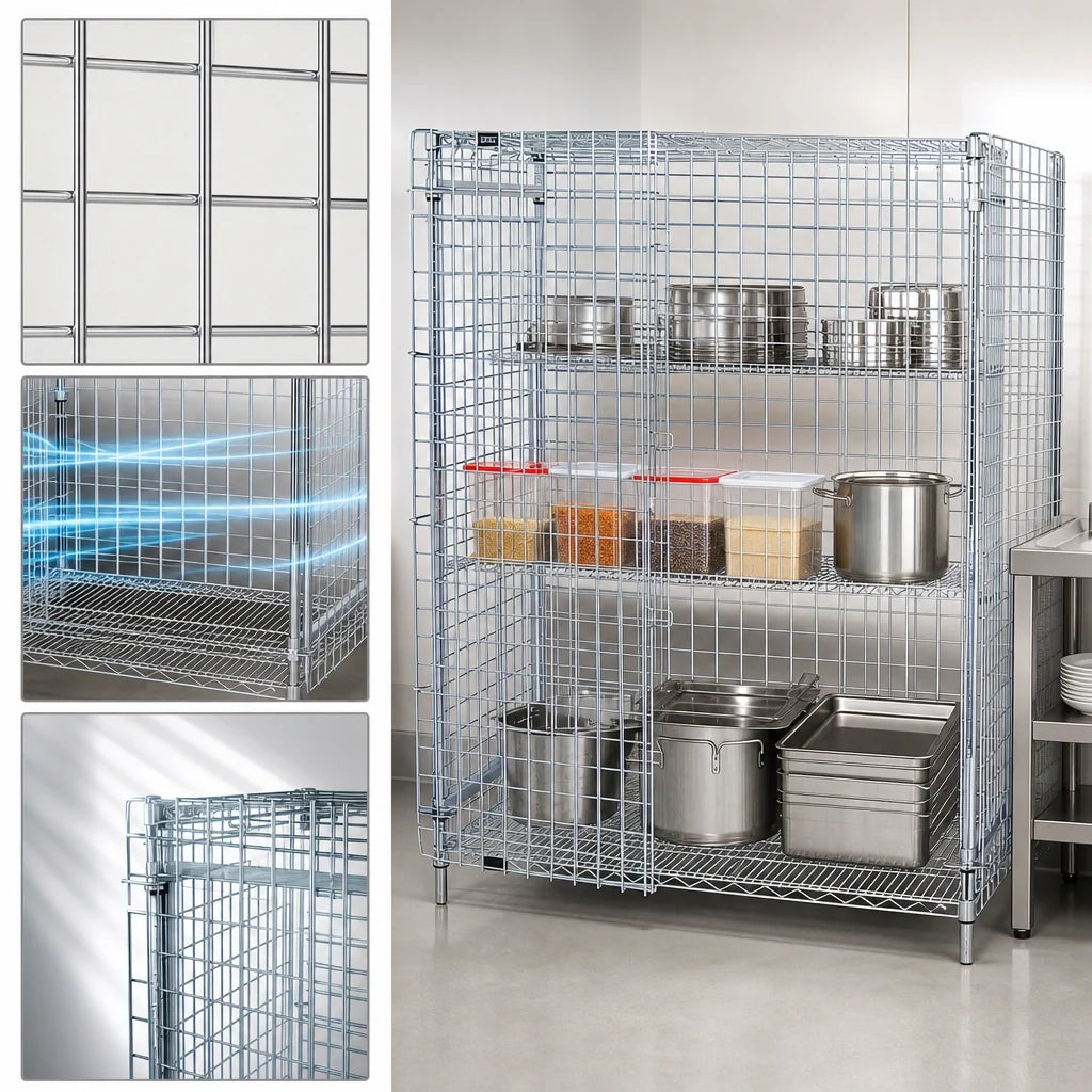 Quantum 2136-63SEC Stationary Chrome-Plated Wire Security Cage with Locking Doors, 36"W x 21"D x 63"H