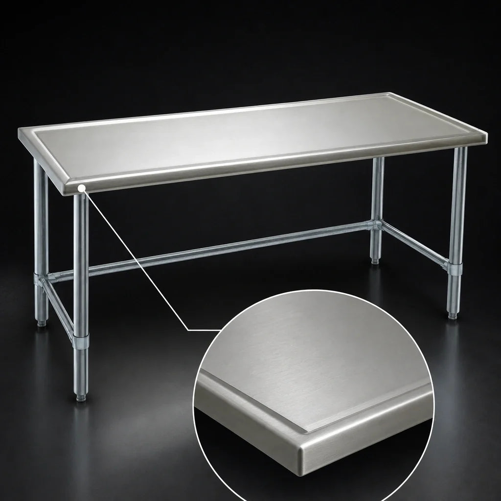 Eagle Group Spec-Master T3060GTEM 60 x 30 Inch Stainless Steel Work Table, 14-Gauge 300-Series Top, Box Marine Edge, Galvanized Open Base