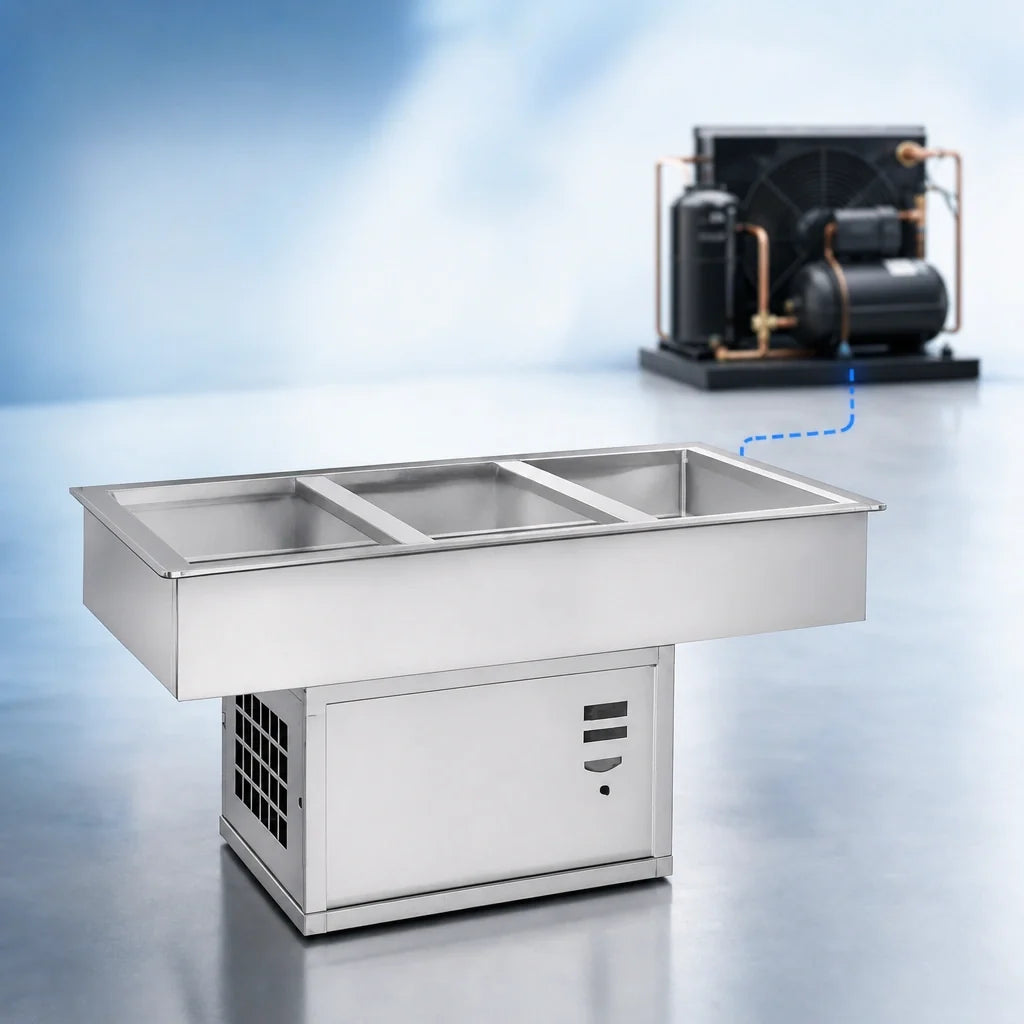 Atlas Metal WCMD-C-X-4 Deep 4-Pan Remote Refrigerated Drop-In Cold Well, Full-Size 12" x 20" Pans