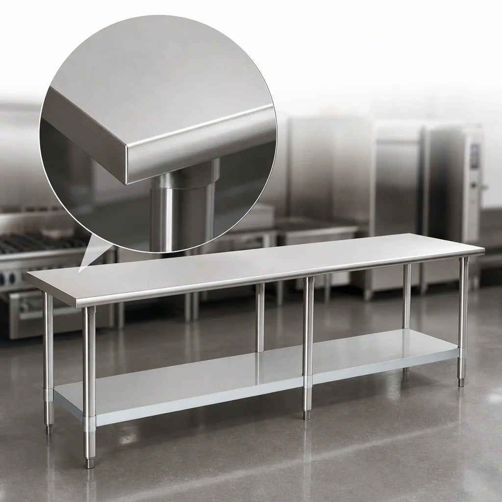 Eagle Group Deluxe T24144EB Stainless Steel Work Table with Adjustable Galvanized Undershelf, 144 x 24 Inches, 16-Gauge 300 Series Top