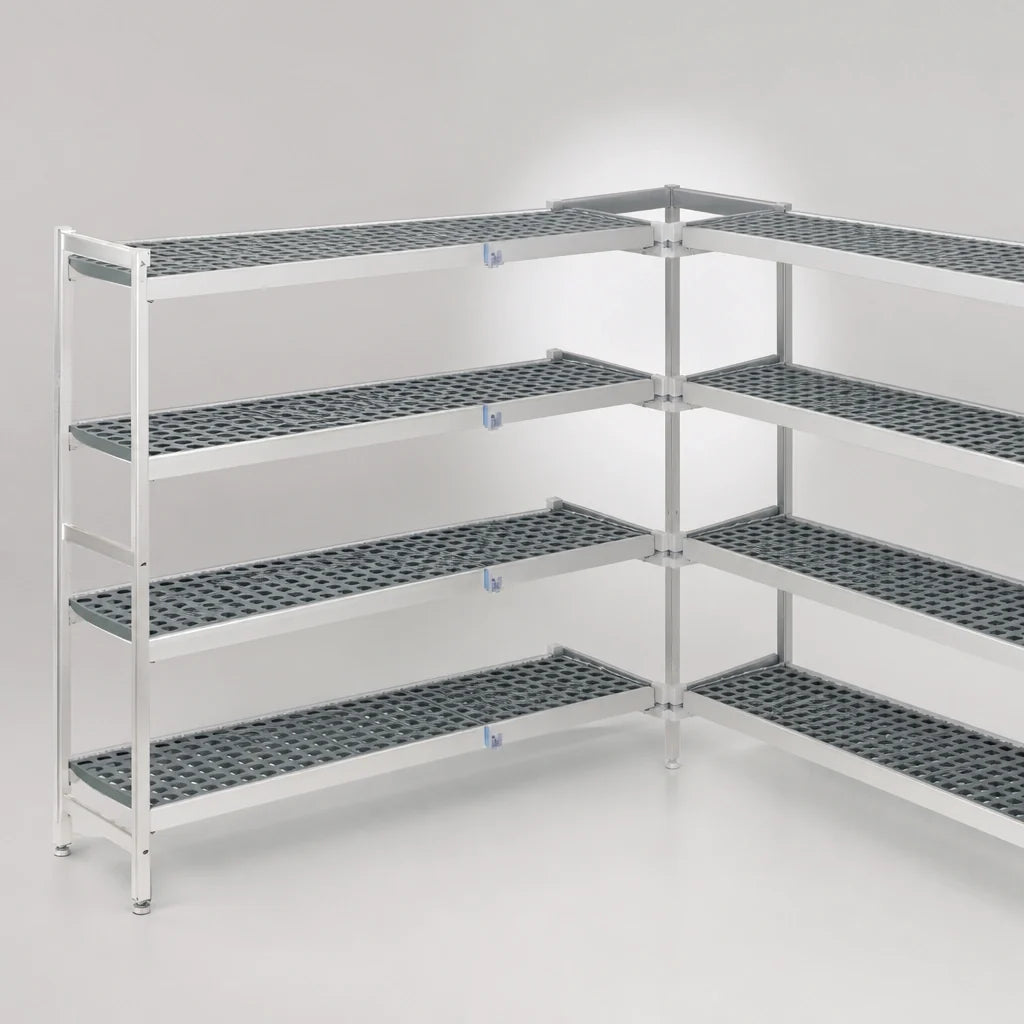 Fermod Fermostock 4R68A83-CE 4-Tier Perforated Corner Expansion Polymer Shelving Unit, 83" H x 68" W x 14" D