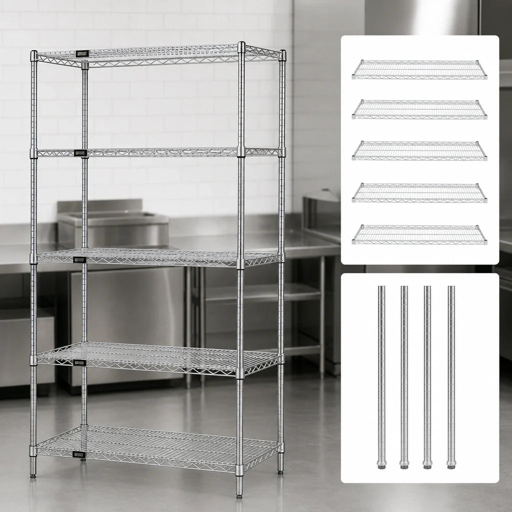 Quantum WR63-3660C-5 Wire Shelving Starter Unit, 60"W x 36"D x 63"H, 5 Shelves, Chrome Finish