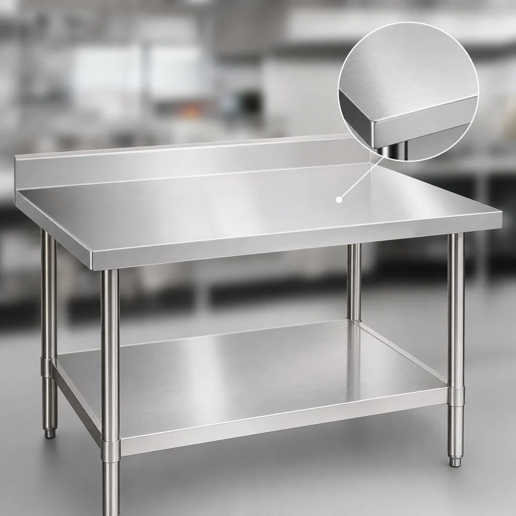 Eagle Group Spec-Master T24108EM-BS 108-Inch x 24-Inch 14-Gauge Stainless Steel Work Table with 4-1/2-Inch Backsplash and Adjustable Undershelf