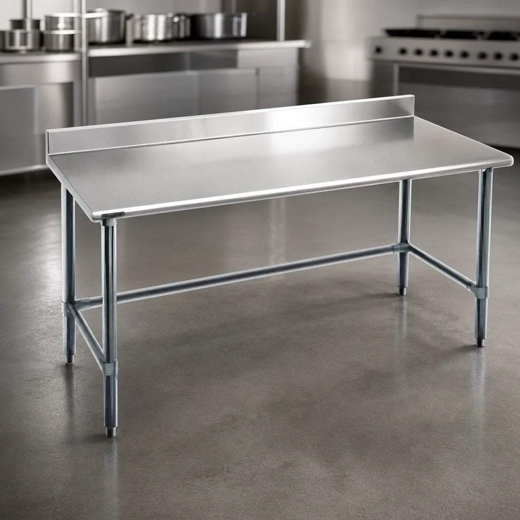 Eagle Group Deluxe T30108GTEB-BS 108-Inch x 30-Inch Stainless Steel Work Table with 4.5-Inch Backsplash, Open Galvanized Base
