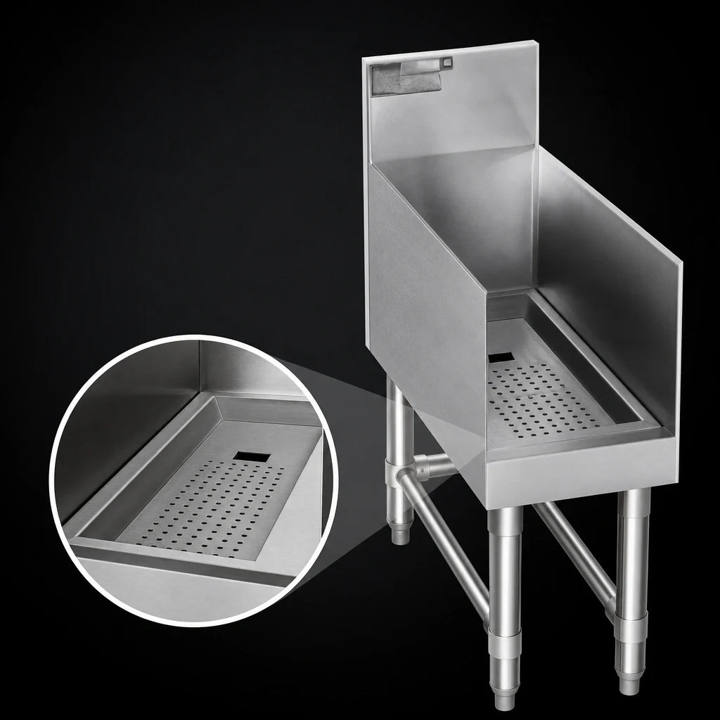 Eagle Group Spec-Bar RDB18-24 18"W x 24"D Stainless Steel Recessed Workboard with Perforated Insert and Drain, Open Base