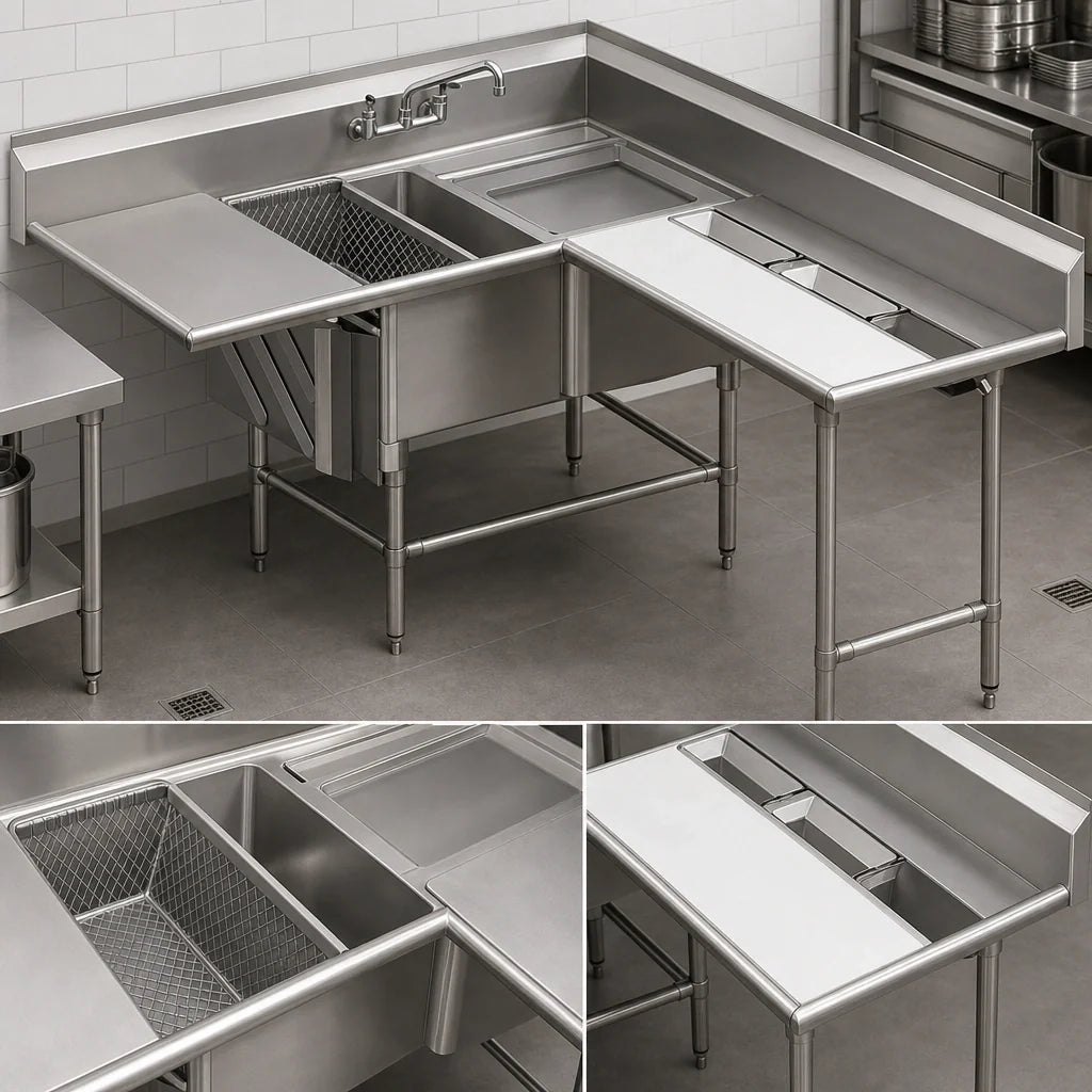 Eagle Group Spec-Master CFNP2840-2-48TR Two-Compartment 14-Gauge 304 Stainless Steel Prep Sink with Right-Hand 48-Inch Trough Prep Area