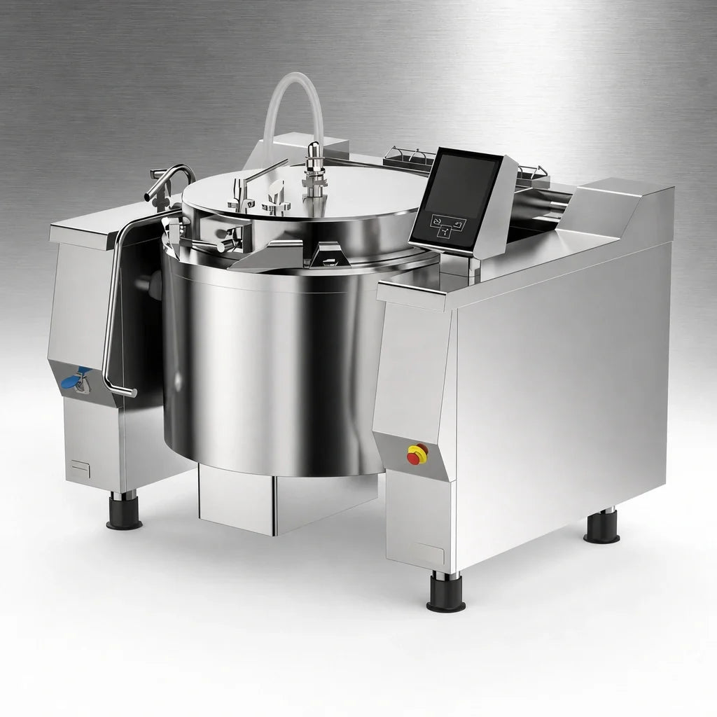 Firex (Middleby) Cucimix UCBTE082AV1 82-Gallon Electric Tilting Pressure Braising Pan with Automatic Mixer and Programmable Touchscreen