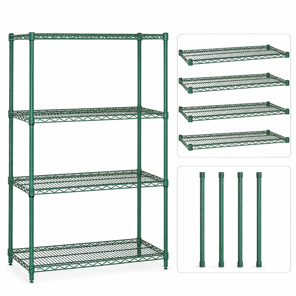 Quantum WR63-2136P 36 x 21 x 63-Inch 4-Shelf Wire Shelving Starter Unit, Stationary, Green Epoxy Finish