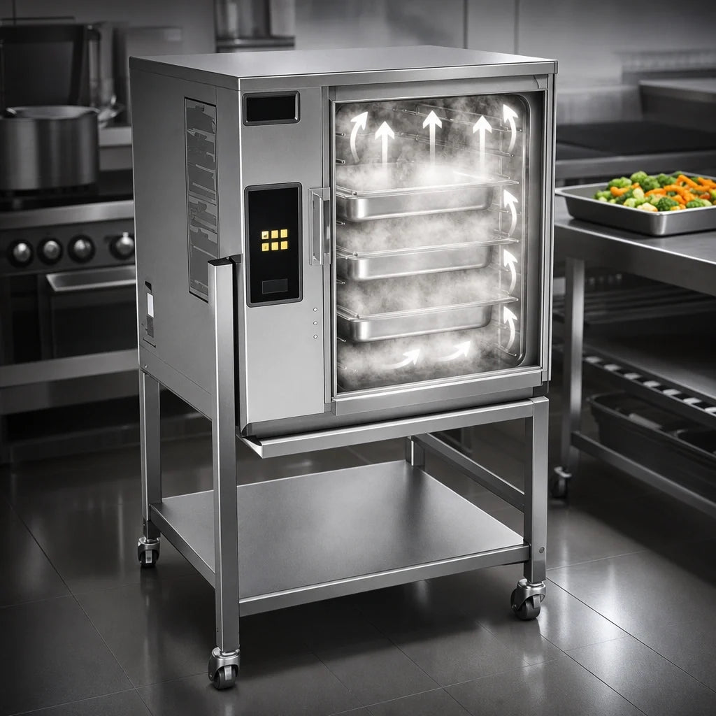 AccuTemp Evolution N61201E060 SGL Boilerless Natural Gas Convection Steamer, 6 Full-Size Pans, Digital Controls, with Stand