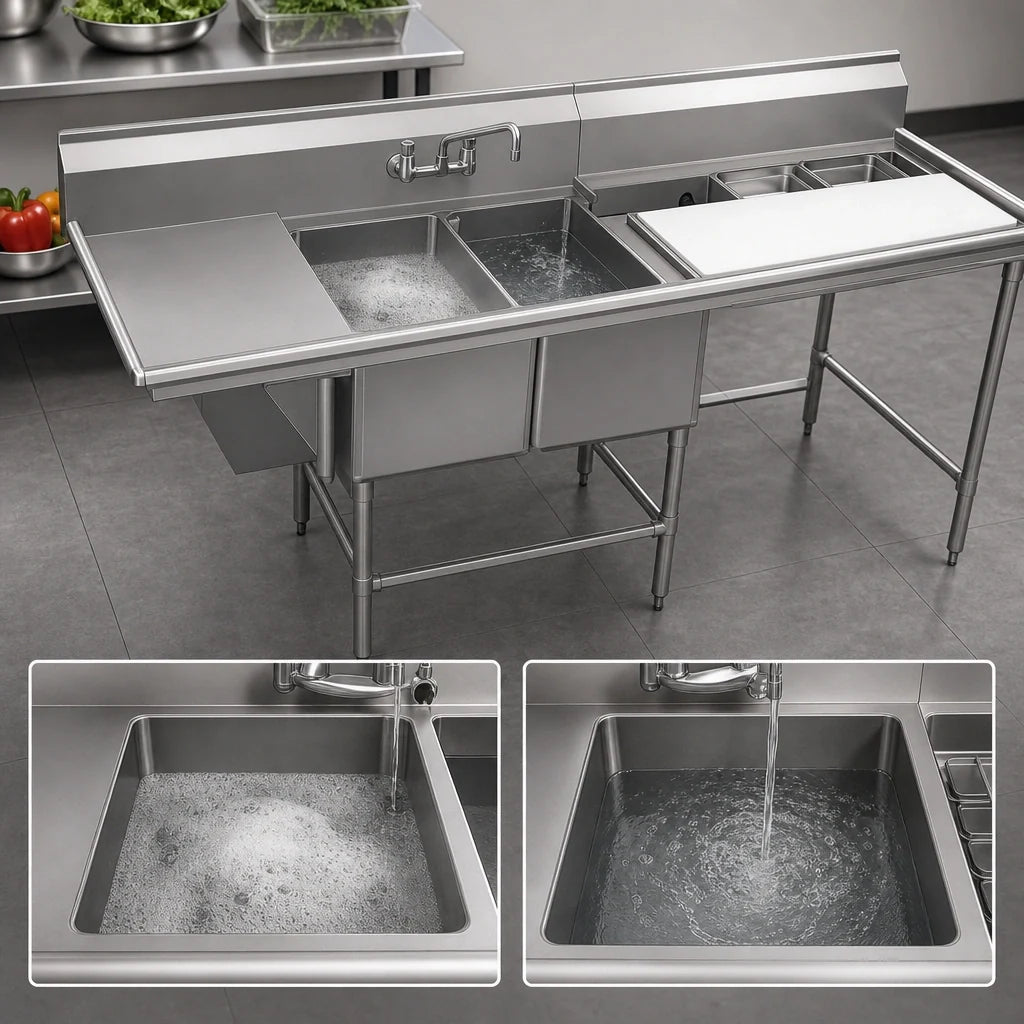 Eagle Group Spec-Master FNP2840-2-48TR Two-Compartment 14-Gauge Stainless Steel Prep Sink with Left Drainboard and 48-Inch Prep Area
